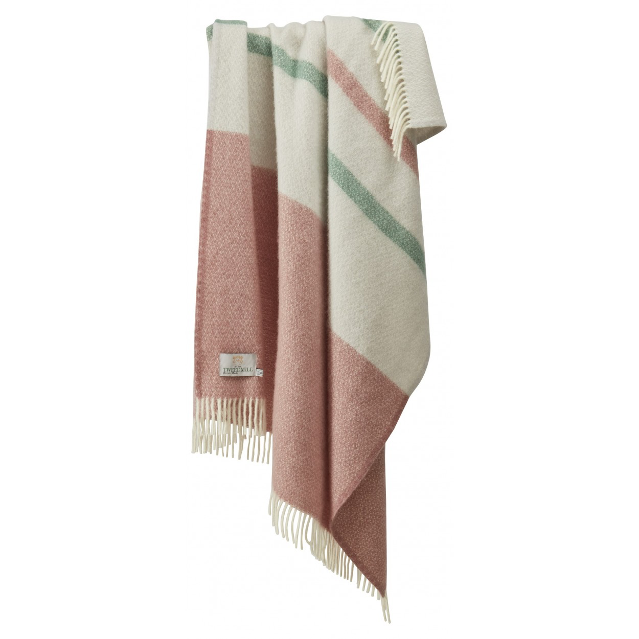 Dusty pink & Sea green striped throw. Pure wool