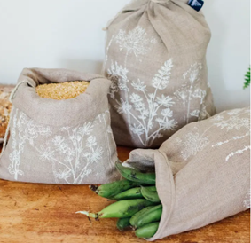 Linen Hand Printed Linen Produce Bags - Set of 3