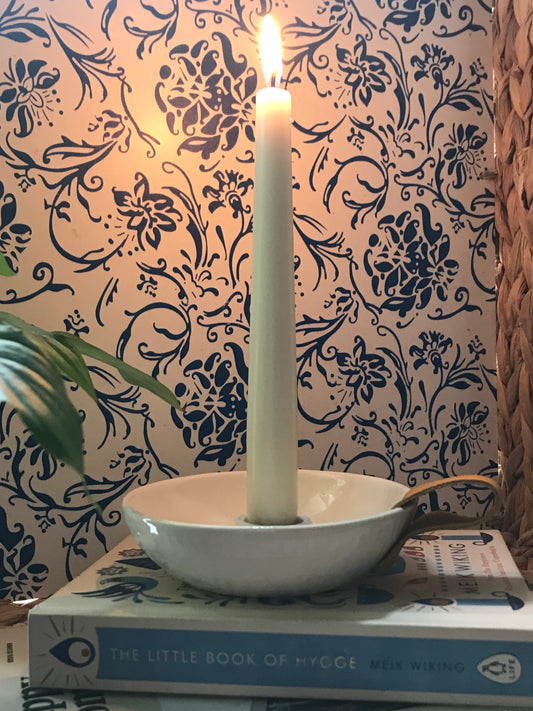 Porcelain & Leather Tapered Candle Holders