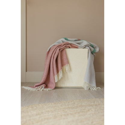Dusty pink & Sea green striped throw. Pure wool