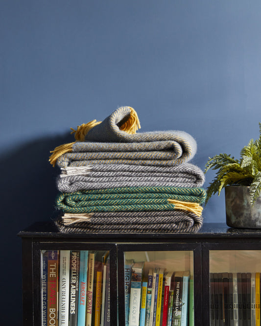 Navy & Mustard Herringbone Throw