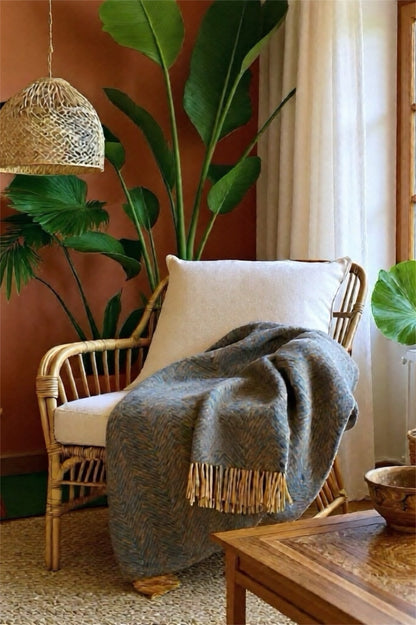 Navy & Mustard Herringbone Throw