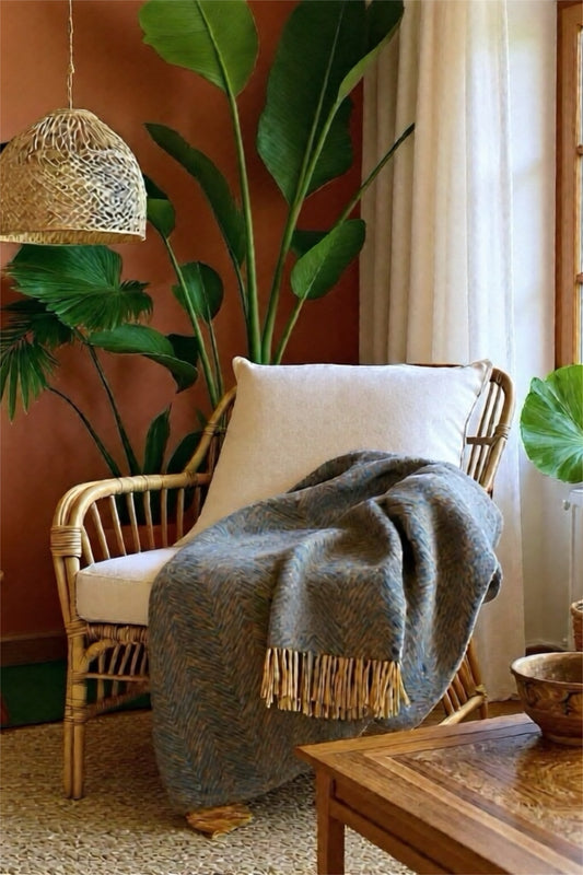 Navy & Mustard Herringbone Throw