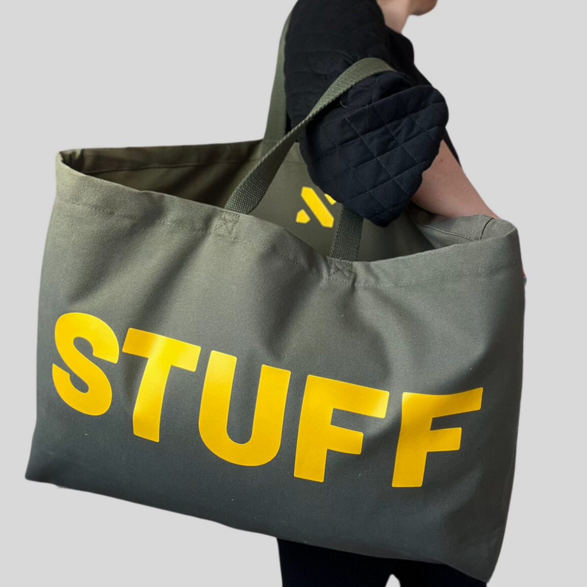 Oversized Green & Yellow Stuff Canvas Bag