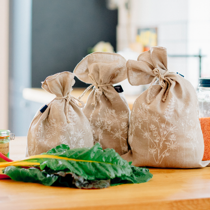 Linen Hand Printed Linen Produce Bags - Set of 3